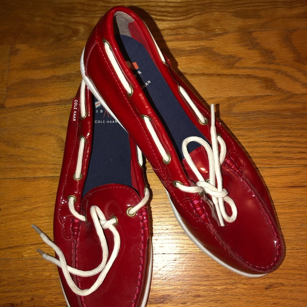 Cole Haan Shoes Red 'Nantucket Camp Moc' Patent Leather Boat Women's Size 8.5 B